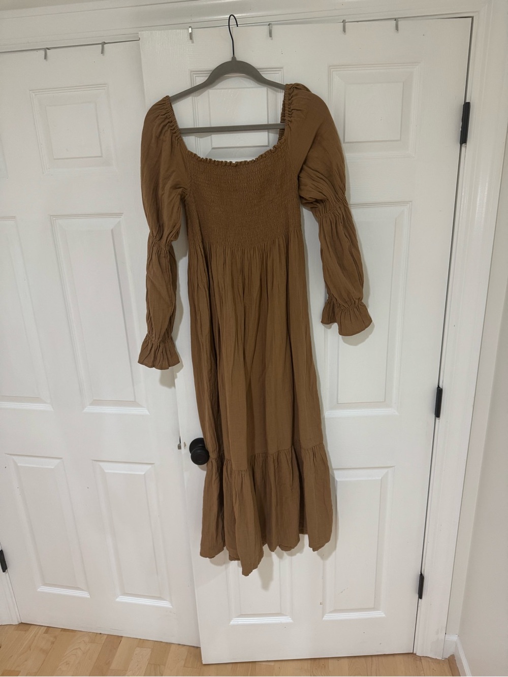 Quince Smocked Maxi Dress in Camel Brown - Picture 8 of 8